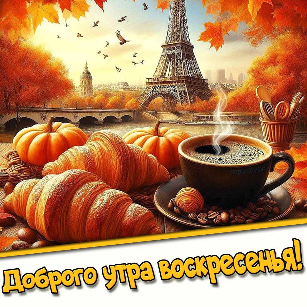 Доброго утра воскресенья! - осенняя открытка с кофе