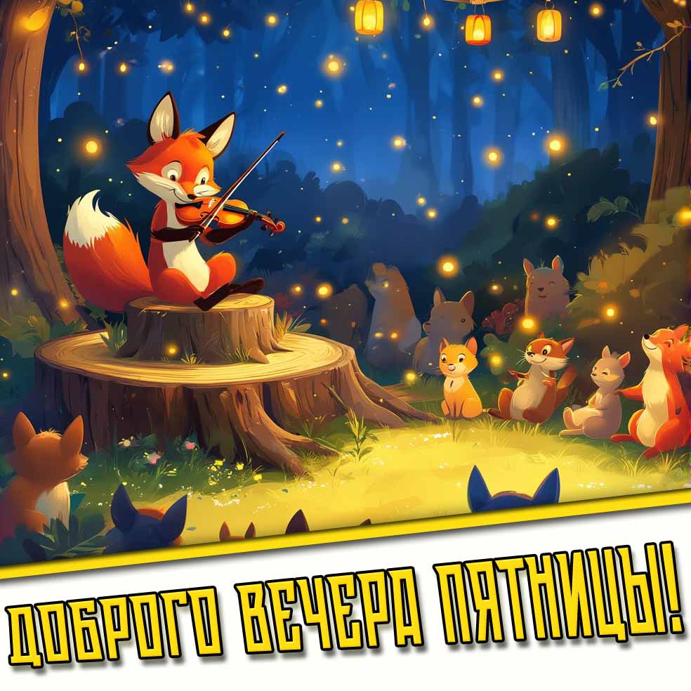 Доброго вечера пятницы! - картинка с лисой музыкантом