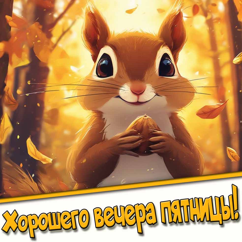 Хорошего вечера пятницы! - осенняя открытка с белочкой