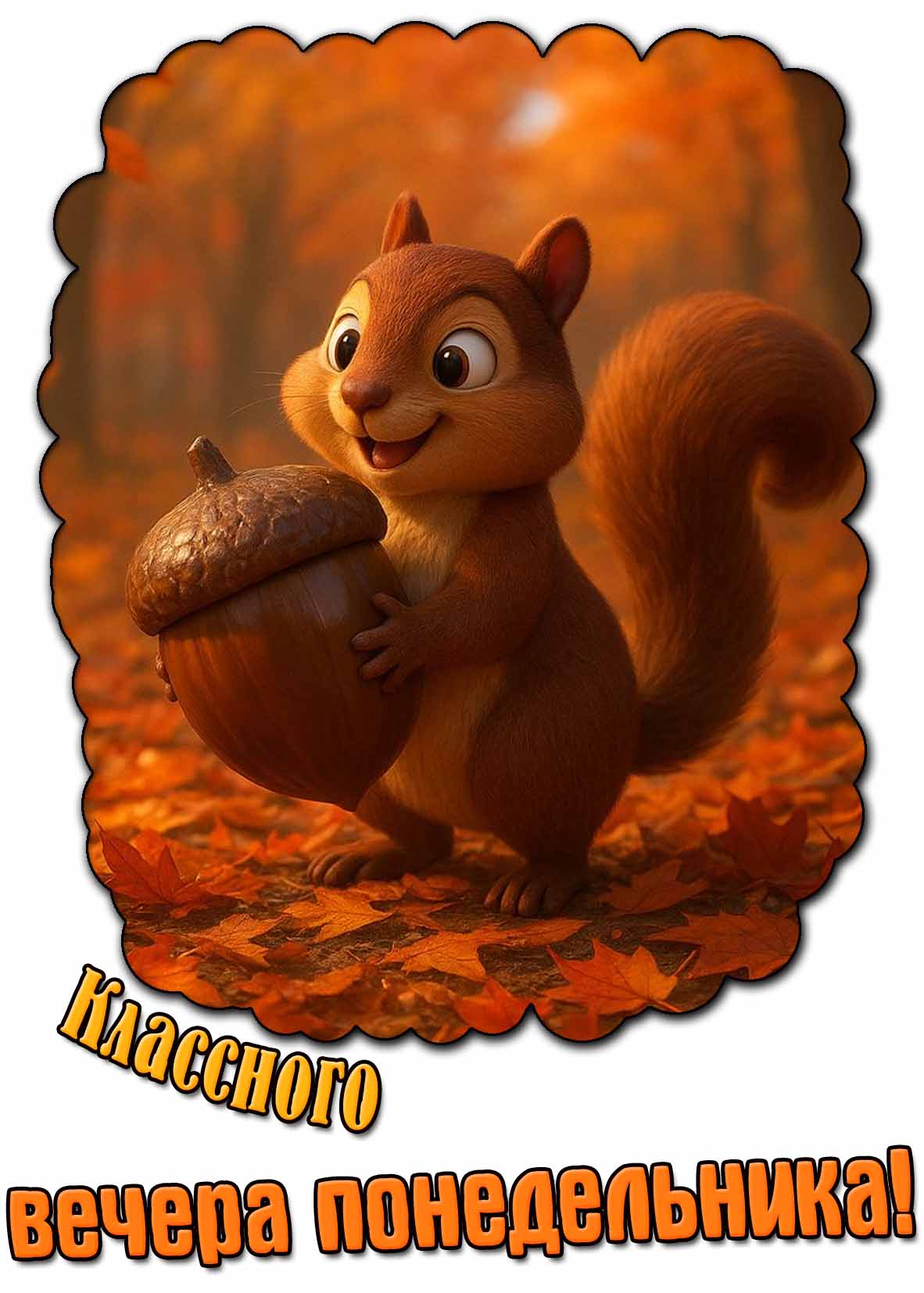 Классного вечера понедельника! - прикольная открытка с белочкой