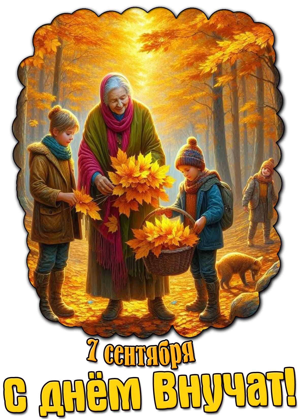 Осенняя открытка ко дню внучат