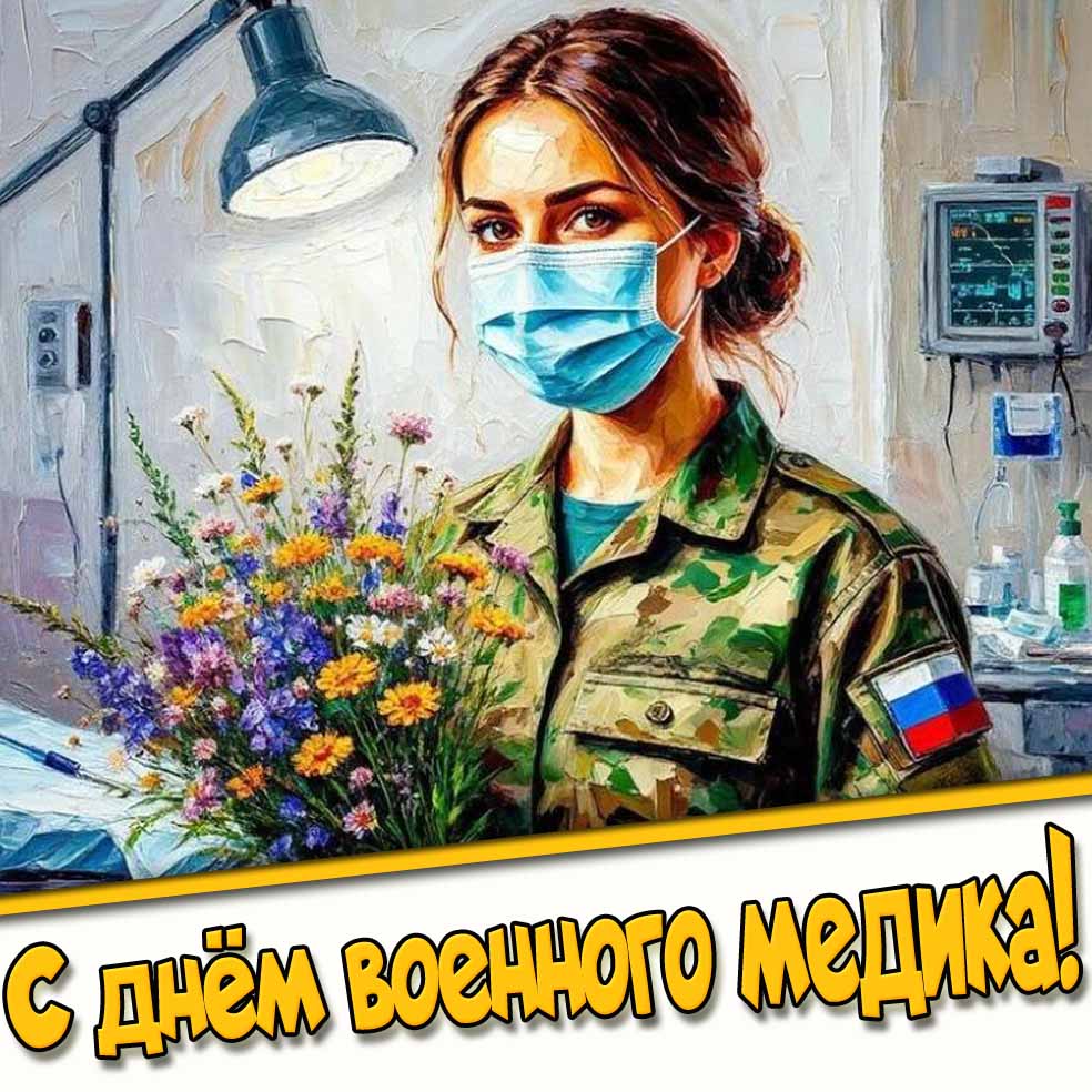 С днём военного медика! - картинка с девушкой с цветами