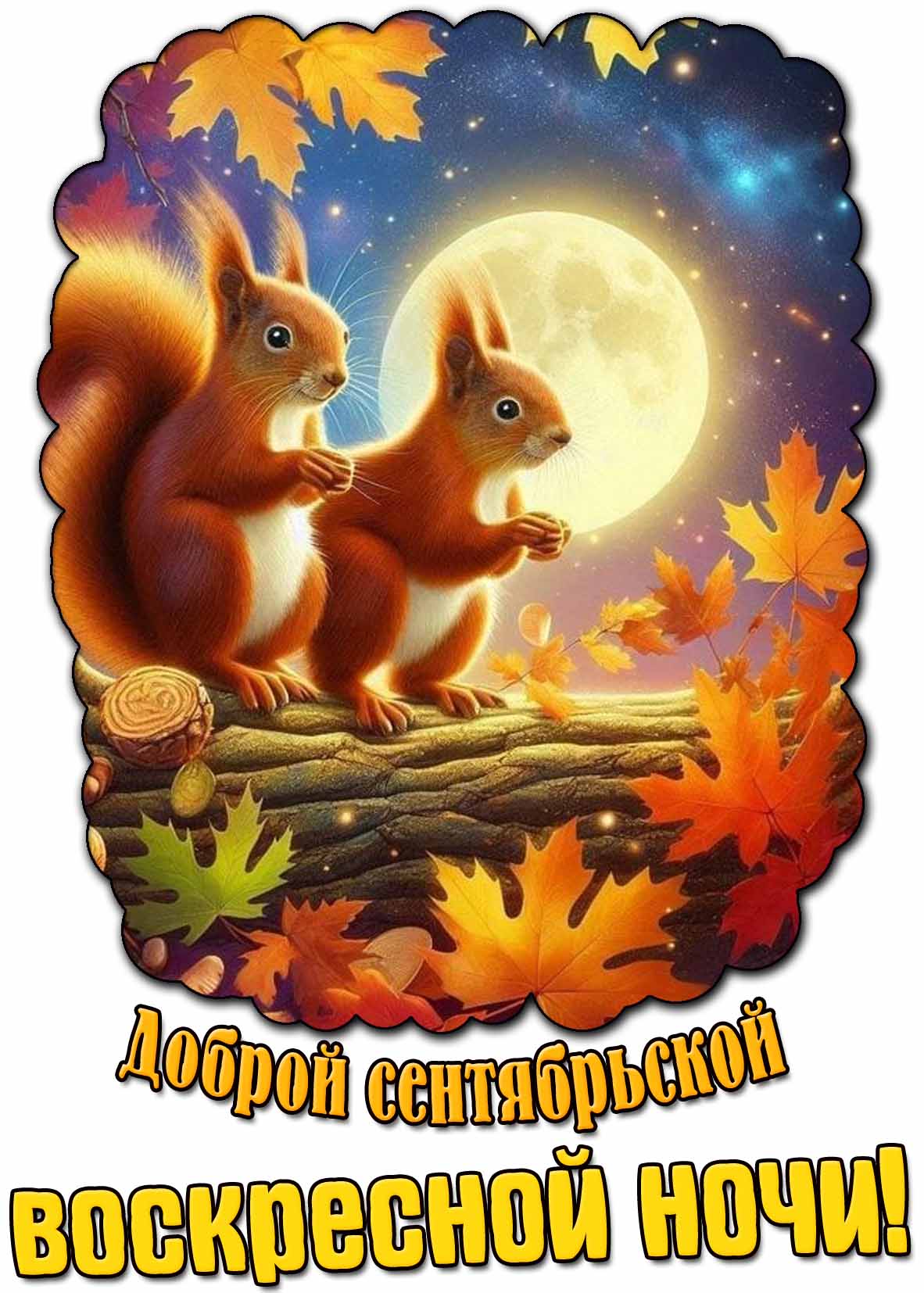 Красивая открытка доброй сентябрьской воскресной ночи