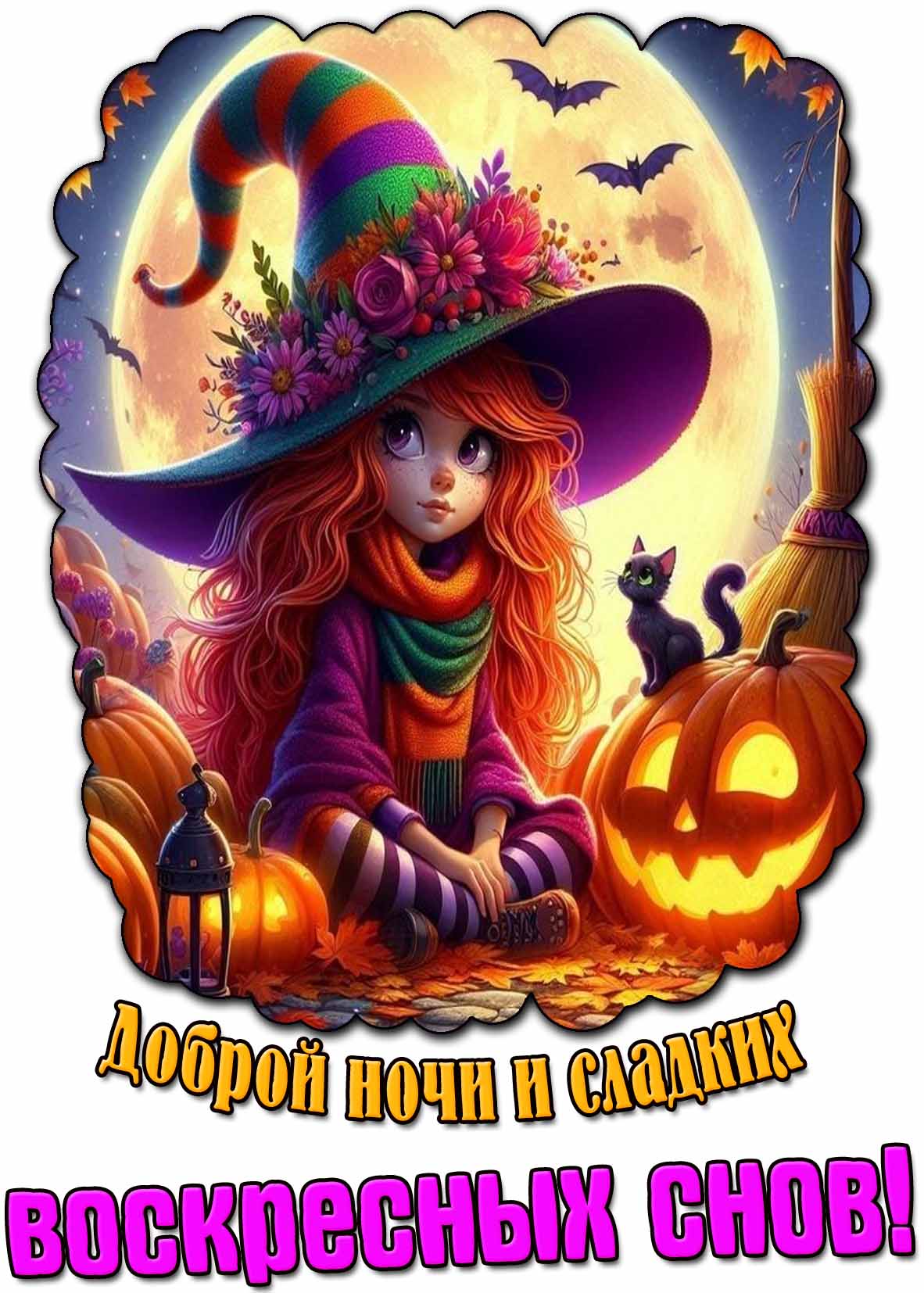 Осенняя открытка доброй ночи и сладких воскресных снов