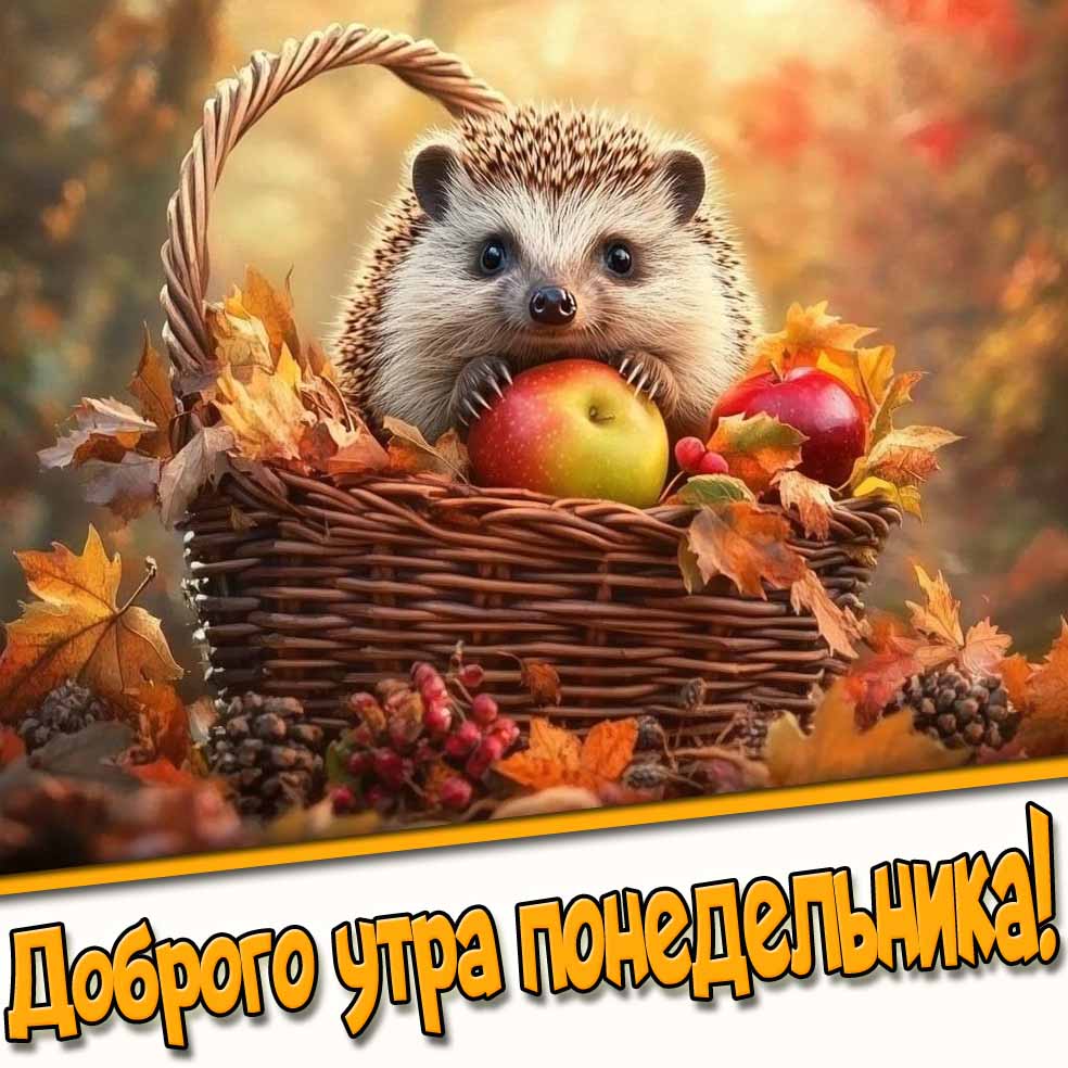 Доброго утра понедельника! - осенняя картинка с ежом