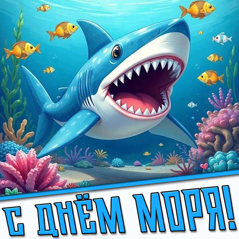 С днём моря! - прикольная открытка с акулой