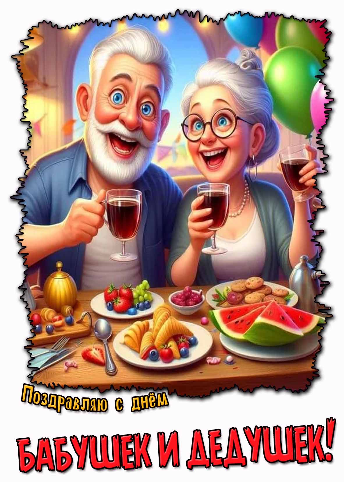 Прикольная открытка "Поздравляю с днём бабушек и дедушек!"