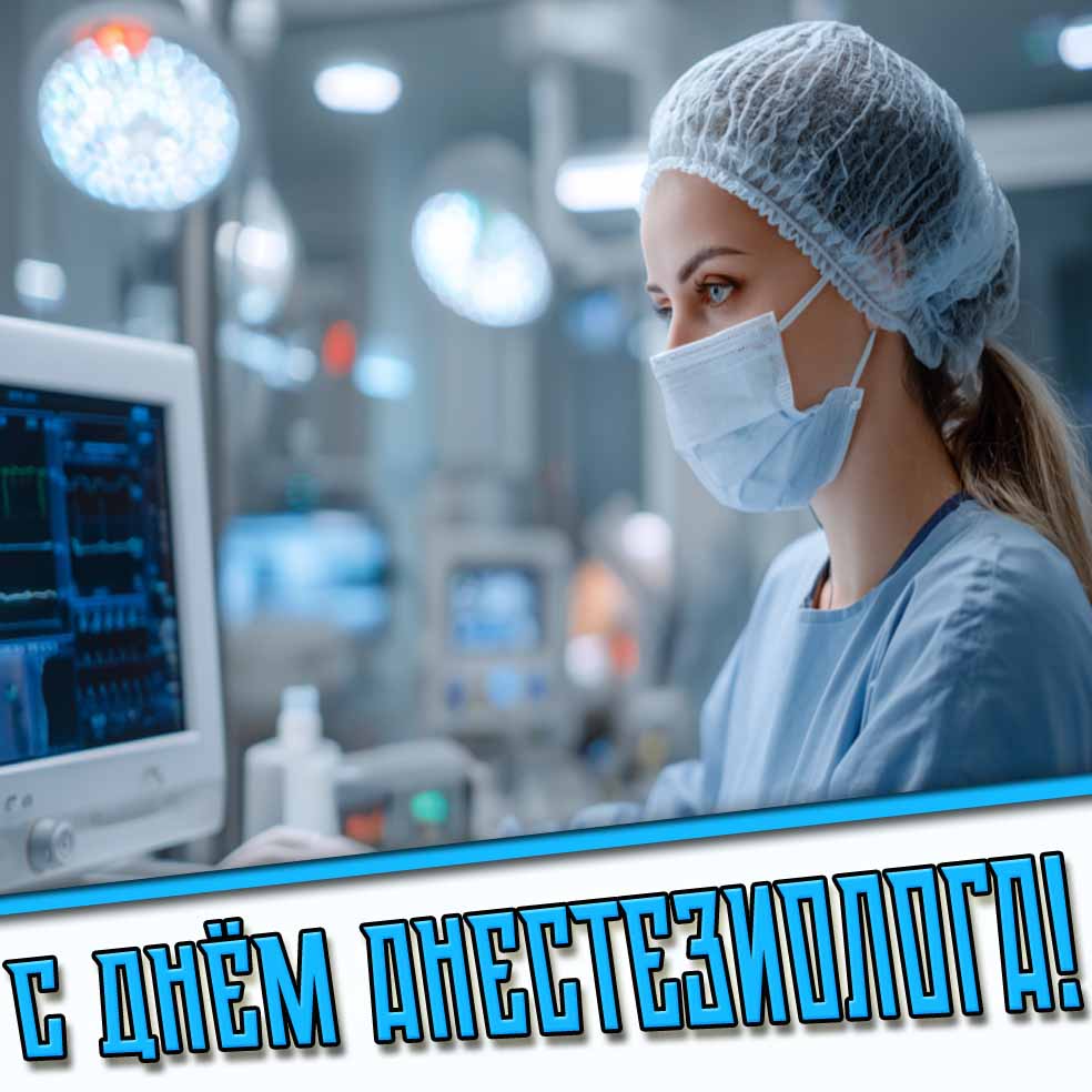 Стильная открытка для врача девушки/женщины с надписью : С днём анестезиолога!