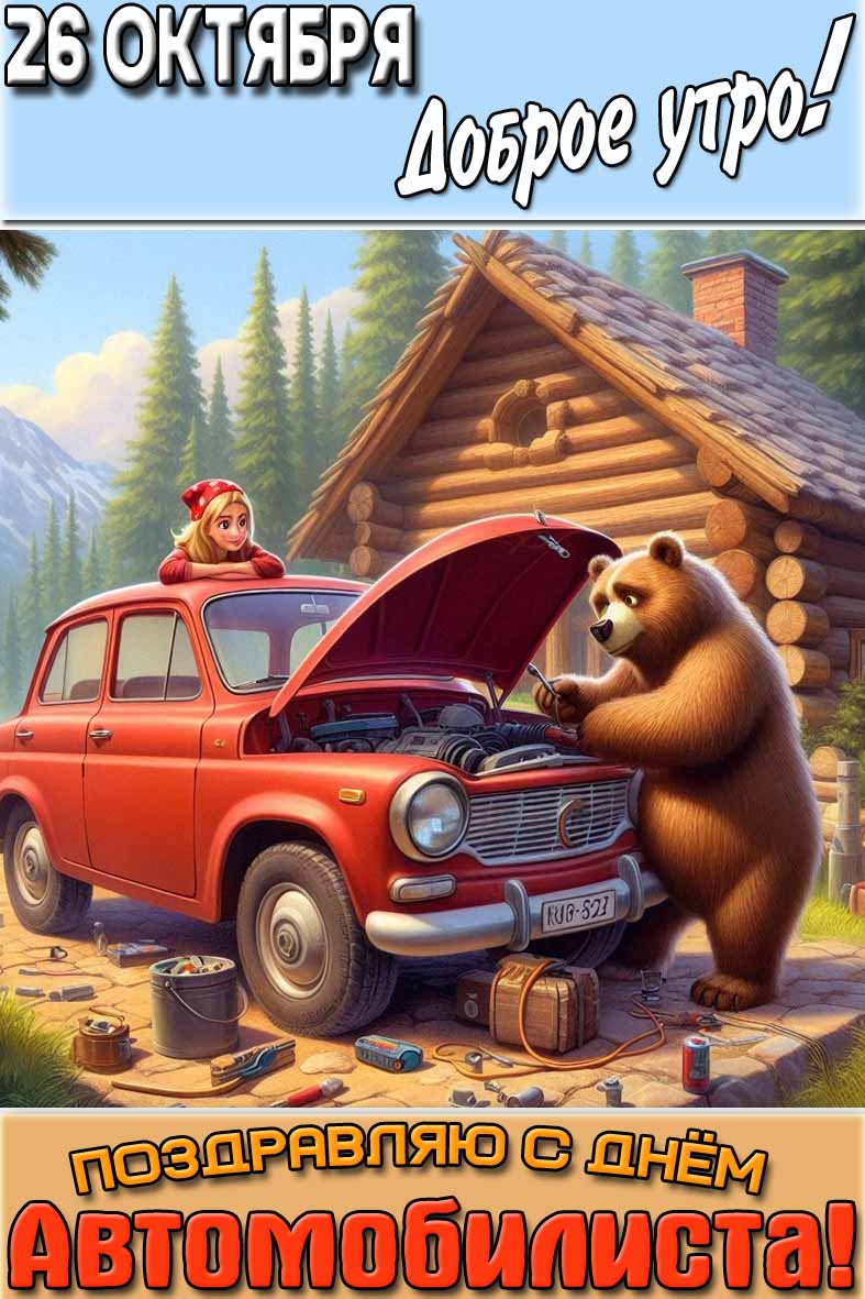 Открытка "26 октября доброе утро! Поздравляю с днём автомобилиста!"