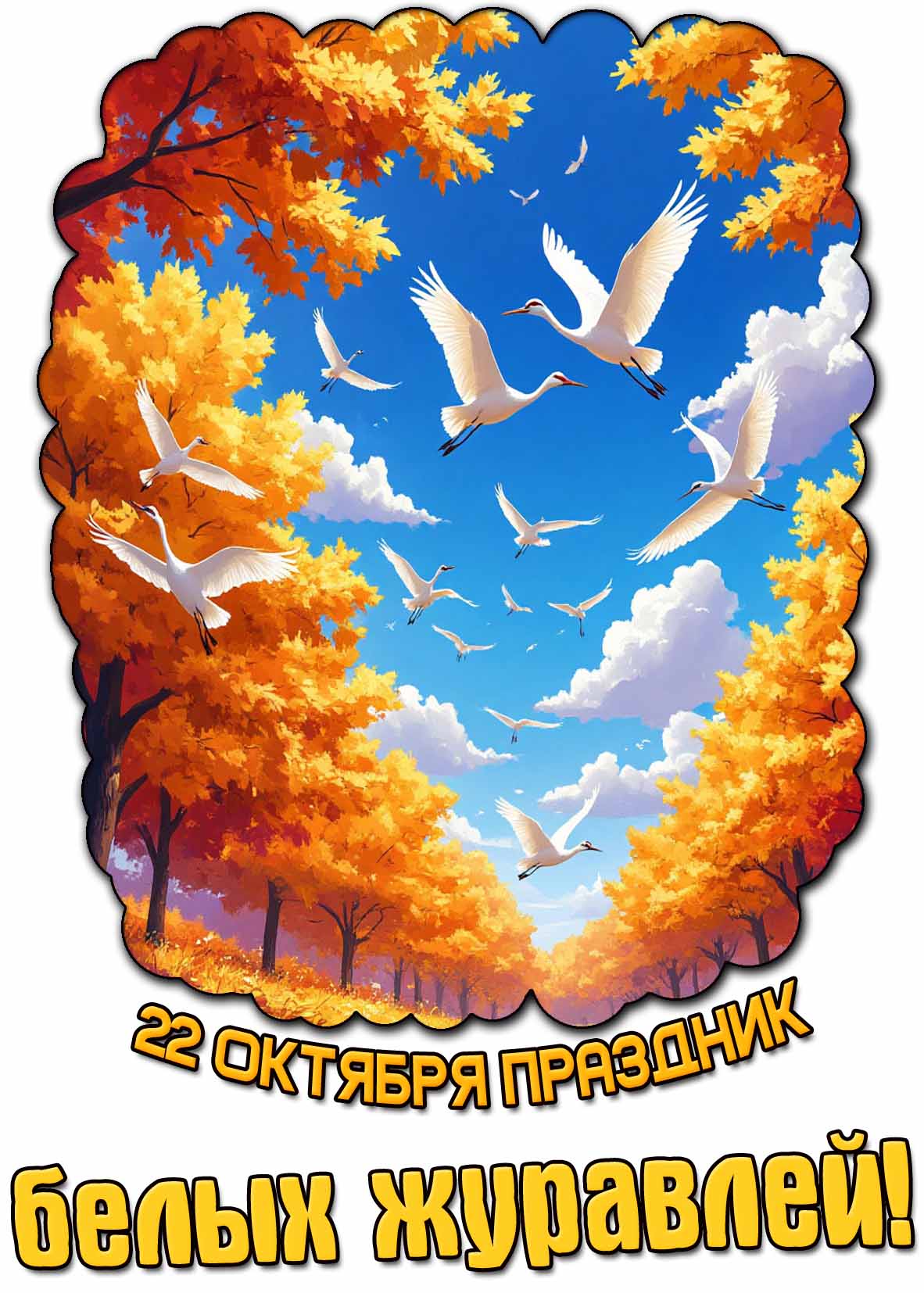 22 октября праздник белых журавлей! - осенняя открытка