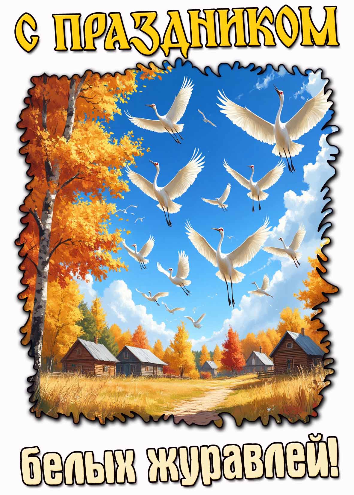 Новая красивая осенняя картинка для поздравления с праздником белых журавлей!