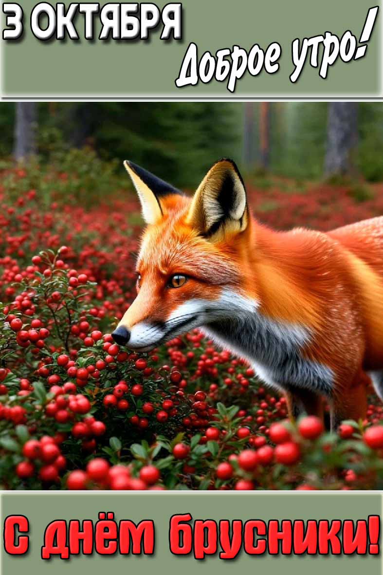 Открытка "3 октября доброе утро! С днём брусники!"