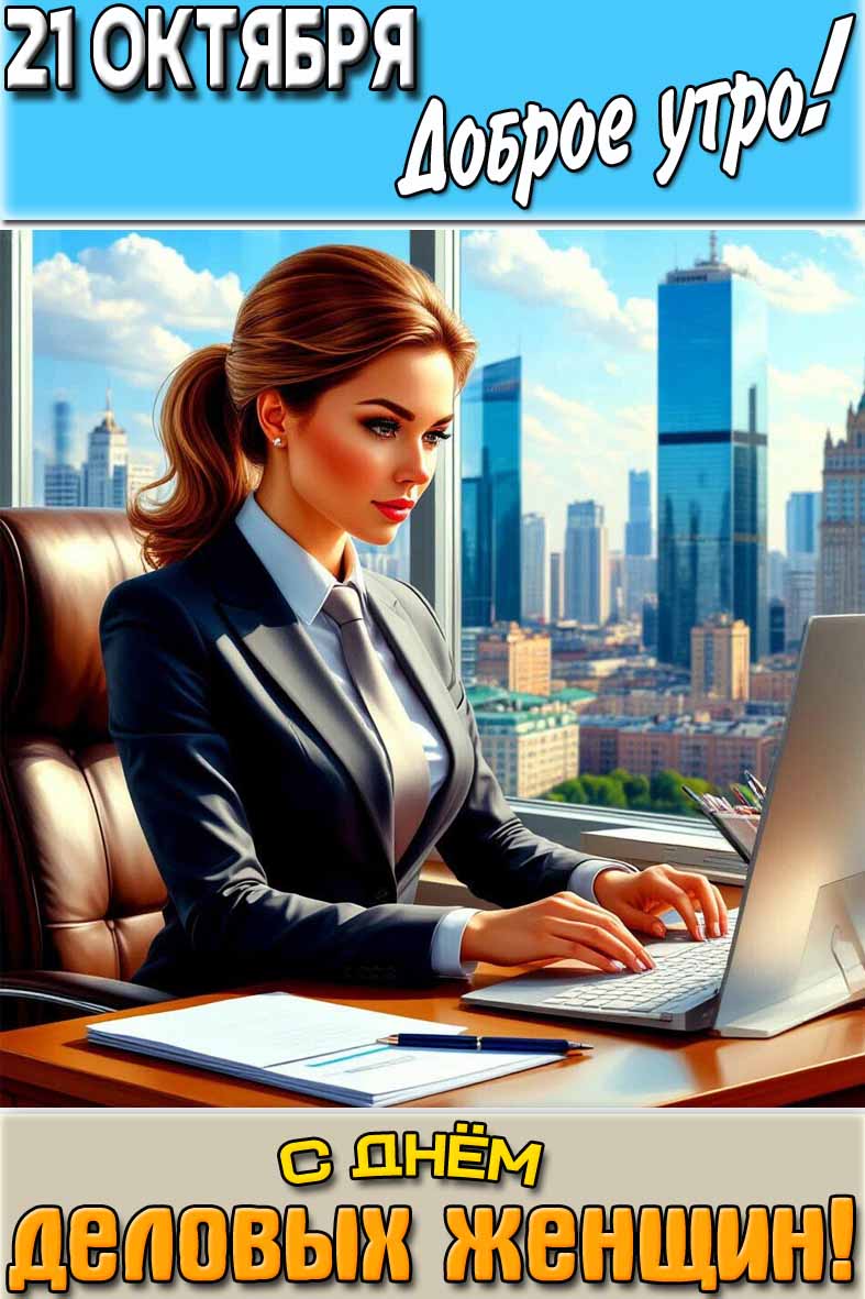 Открытка "21 октября доброе утро! С днём деловых женщин!"
