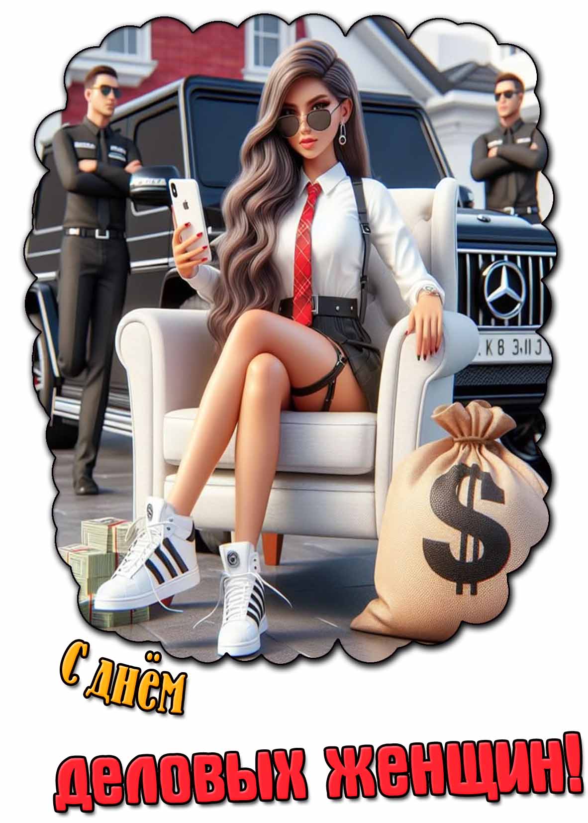 Мультяшная открытка с днём деловых женщин