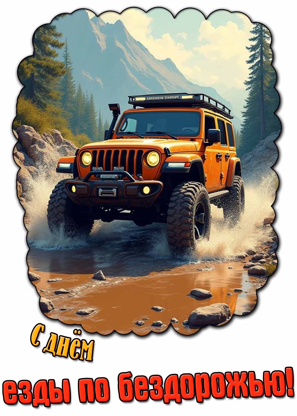 С днём езды по бездорожью! - красивая открытка