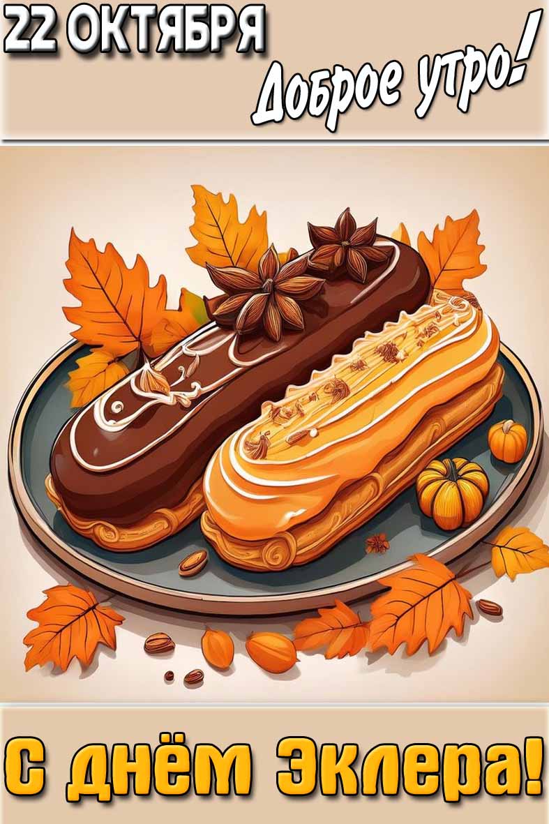 Открытка "22 октября доброе утро! С днём эклера!"