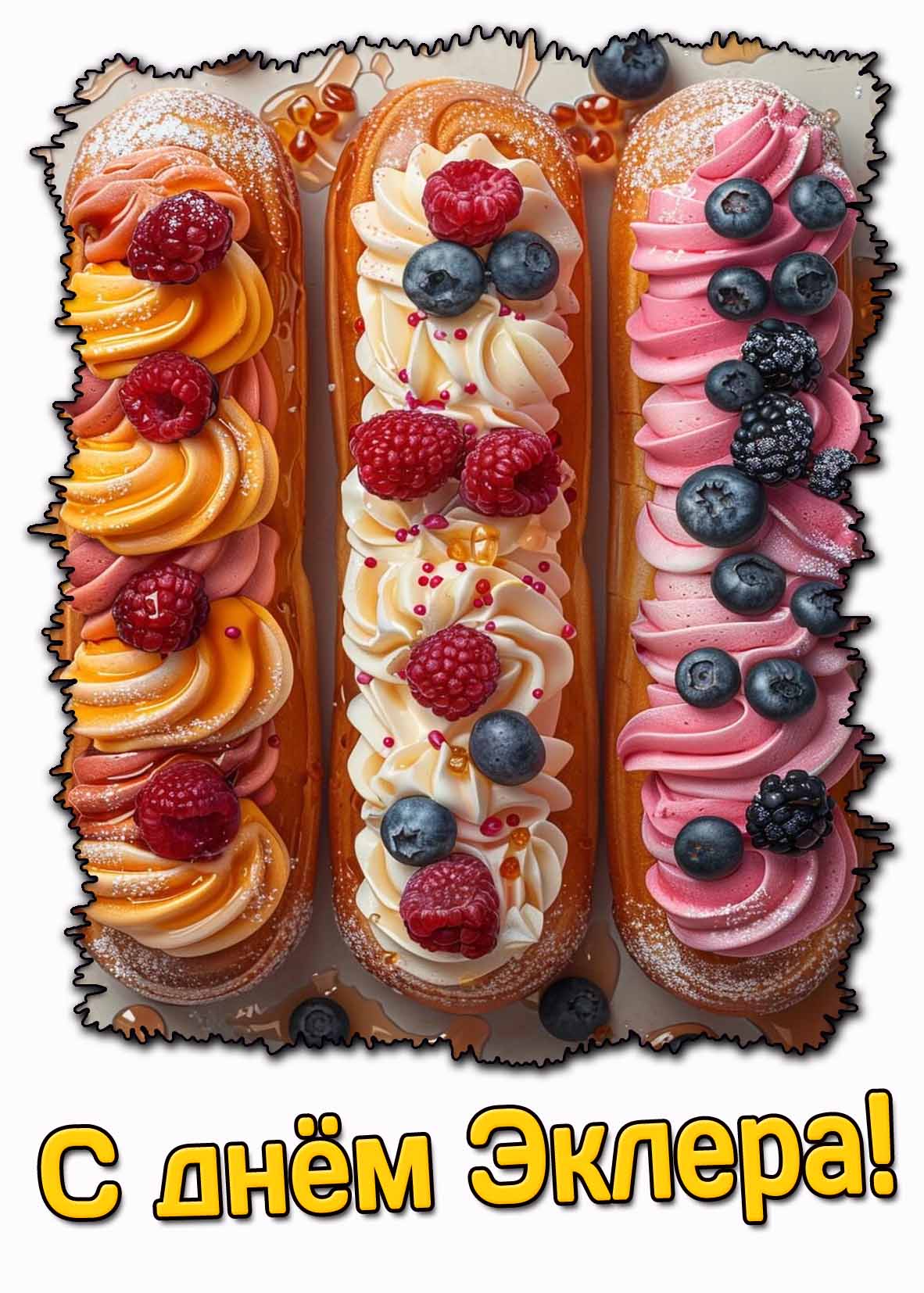 Красивая открытка с днём эклера