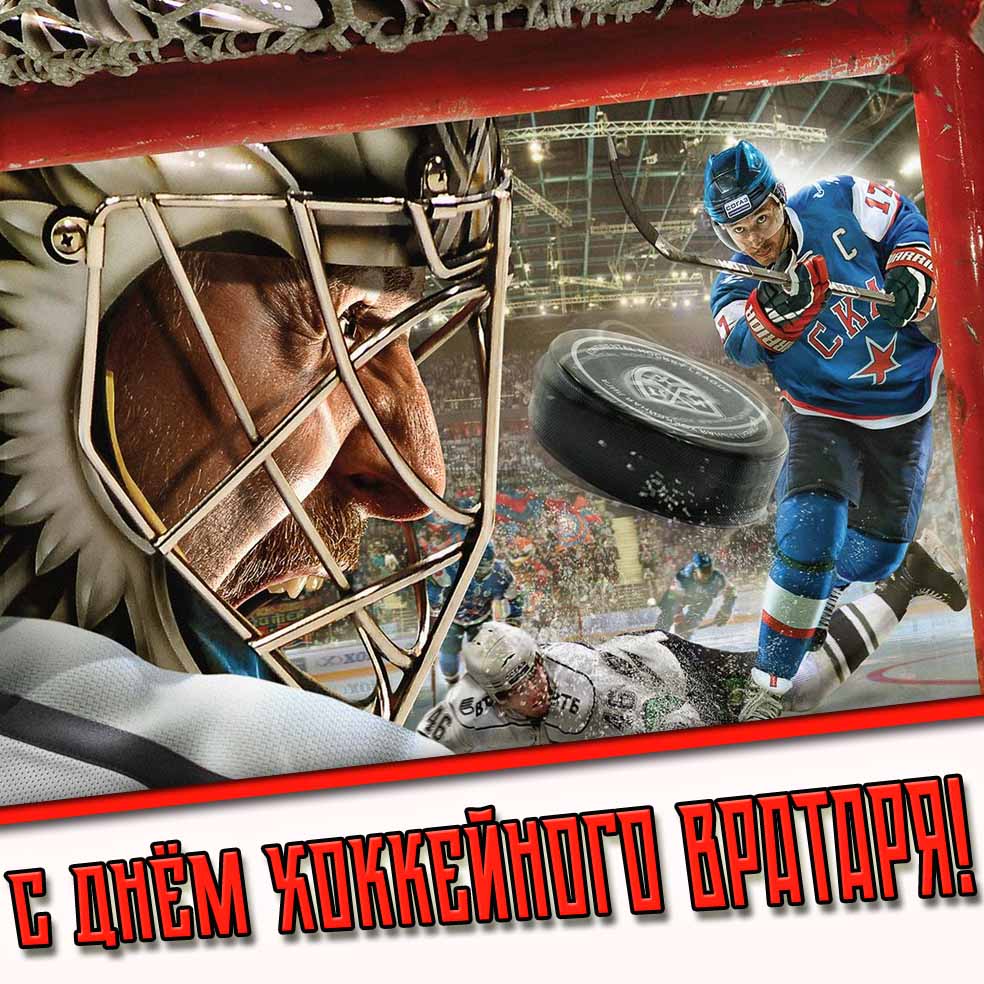 Крутая открытка с днём хоккейного вратаря