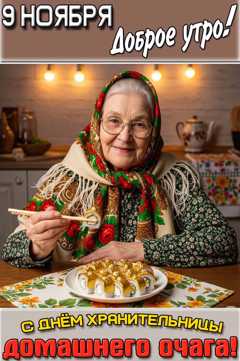 Открытка "9 ноября доброе утро! С днём хранительницы домашнего очага!"