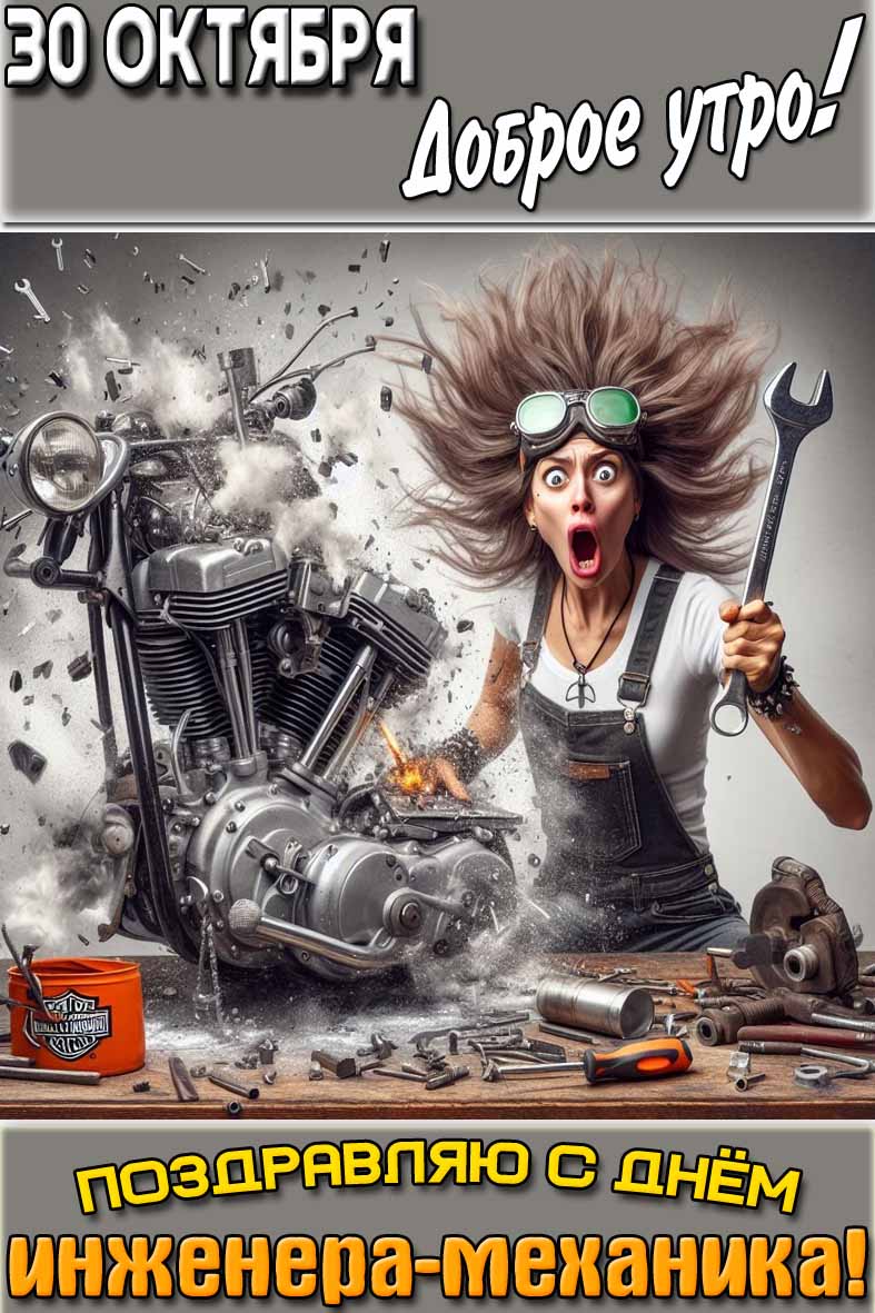 Открытка "30 октября доброе утро! Поздравляю с днём инженера-механика!"