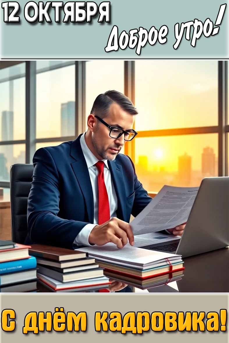Открытка "12 октября доброе утро! С днём кадровика!"