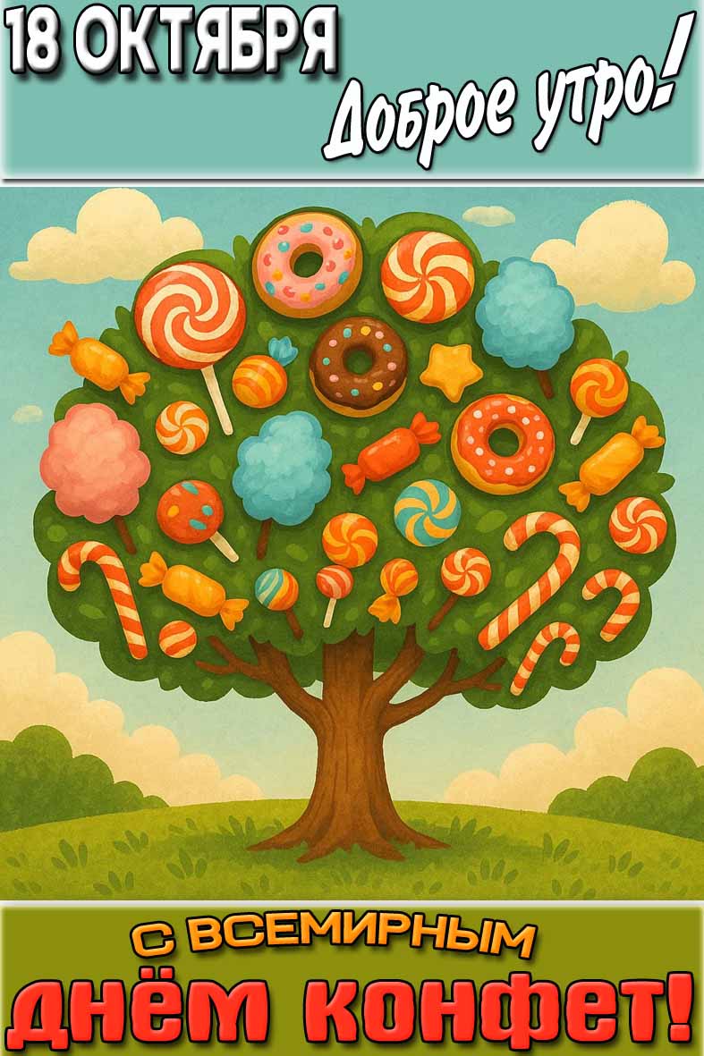 Картинка "18 октября доброе утро! С Всемирным днём конфет!"