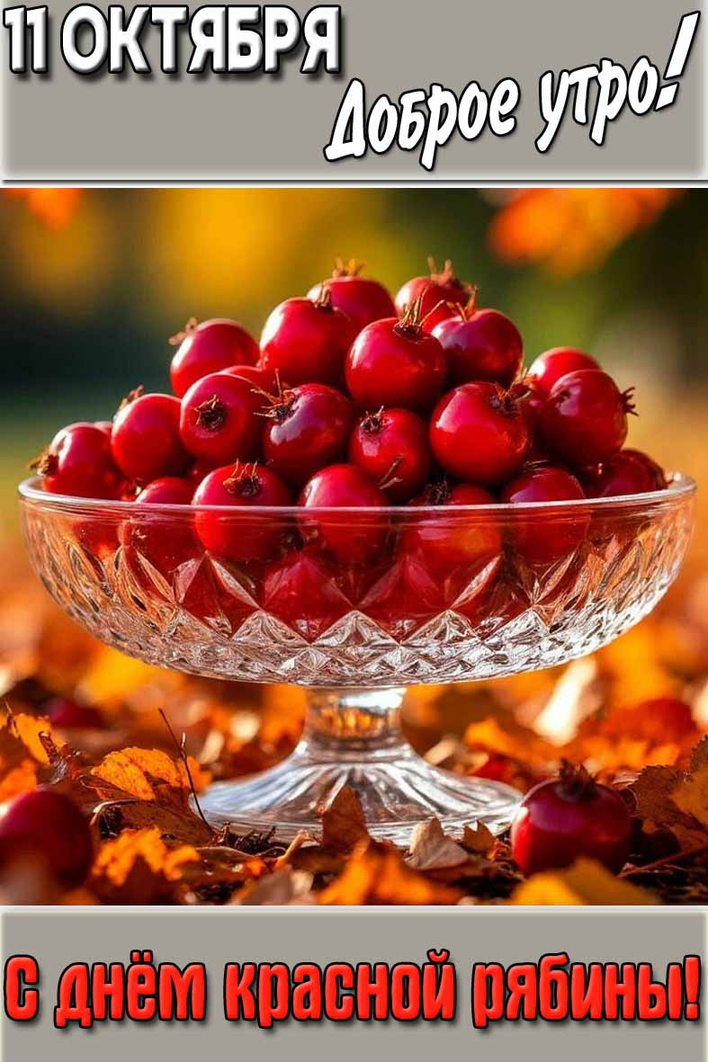 Картинка "11 октября доброе утро! С днём красной рябины!"