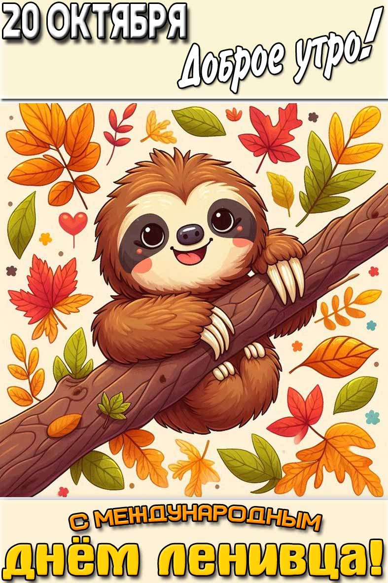 Осенняя картинка "20 октября доброе утро! С Международным днём ленивца!"