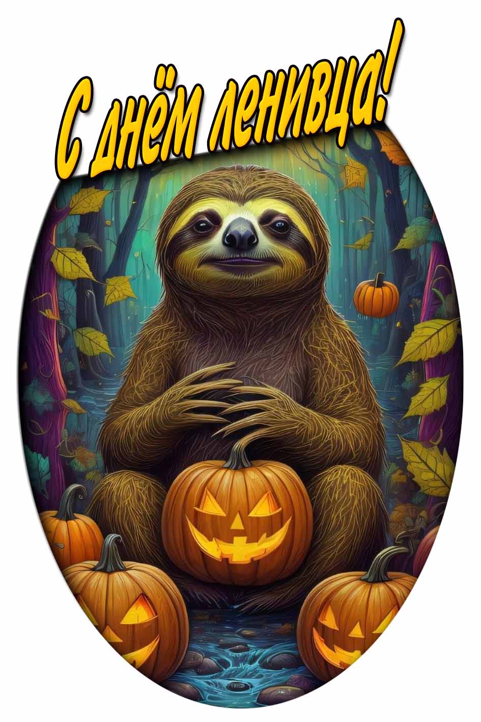 С днём ленивца! - прикольная открытка с тыквами