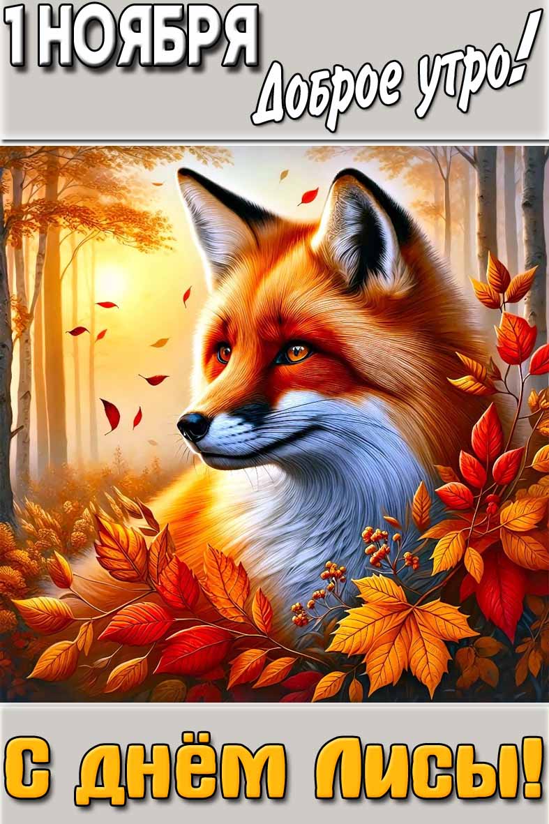 Открытка "1 ноября доброе утро! С днём лисы!"