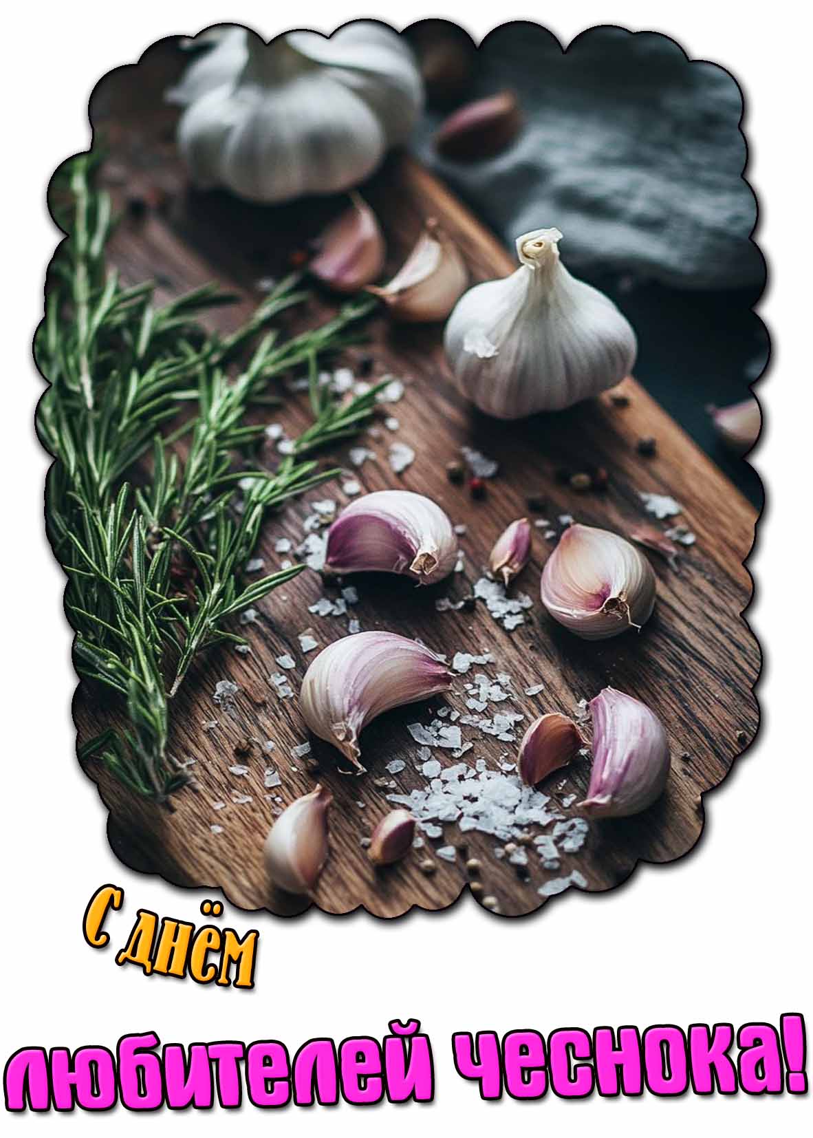 Новая стильная и красивая открытка для поздравления с днём любителей чеснока! Красивая открытка с днём любителей чеснока