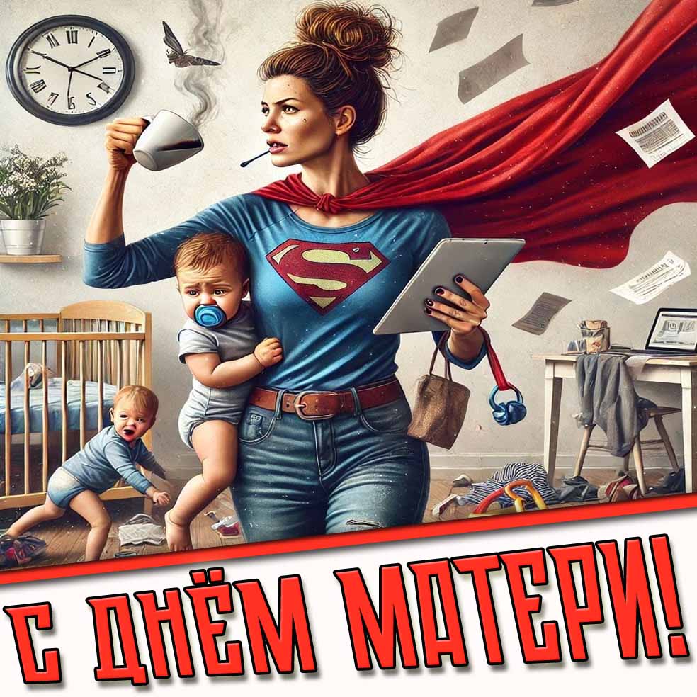 С днём Матери! - супергеройская открытка