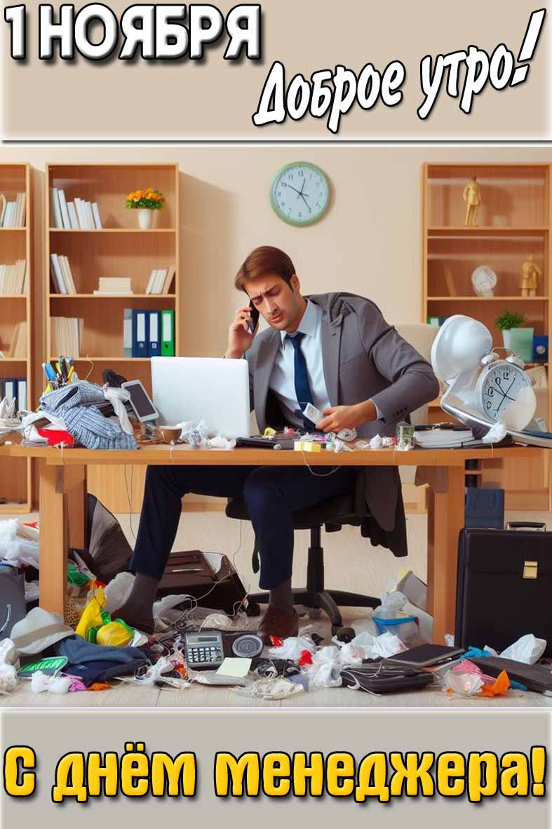 Открытка "1 ноября доброе утро! С днём менеджера!"
