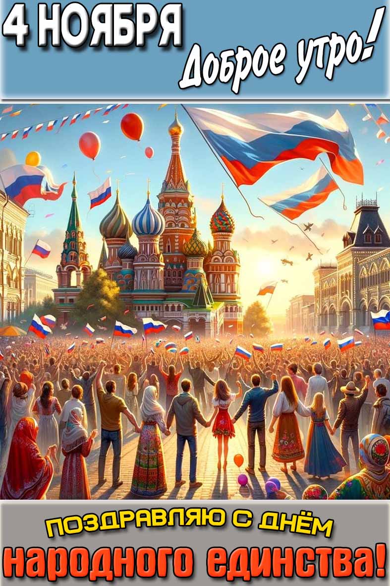 Открытка "4 ноября доброе утро! Поздравляю с днём народного единства!"