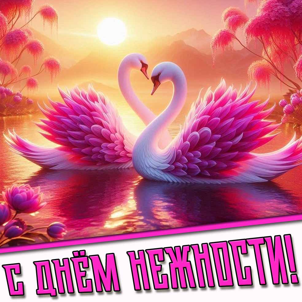 С днём нежности! - красивая открытка с лебедями