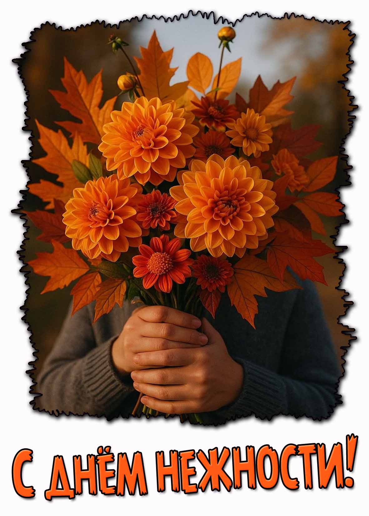 Открытка с осенним букетом на день нежности