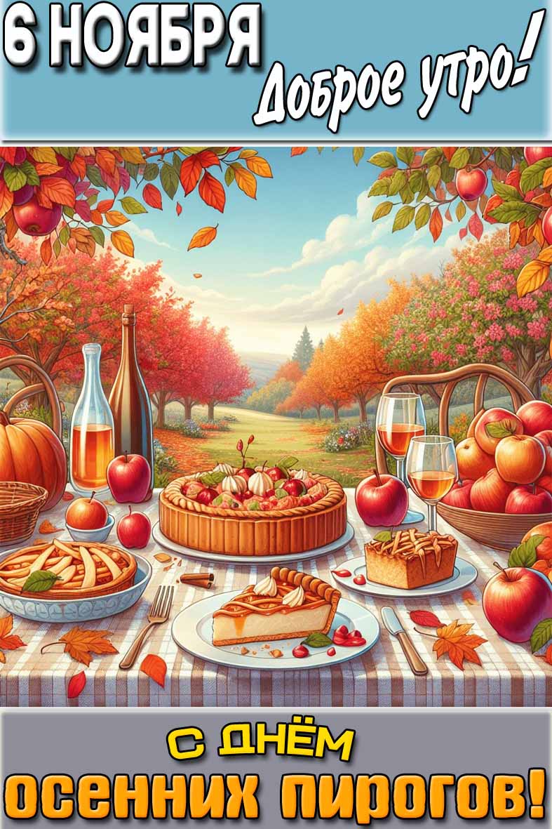 Открытка "6 ноября доброе утро! С днём осенних пирогов!"