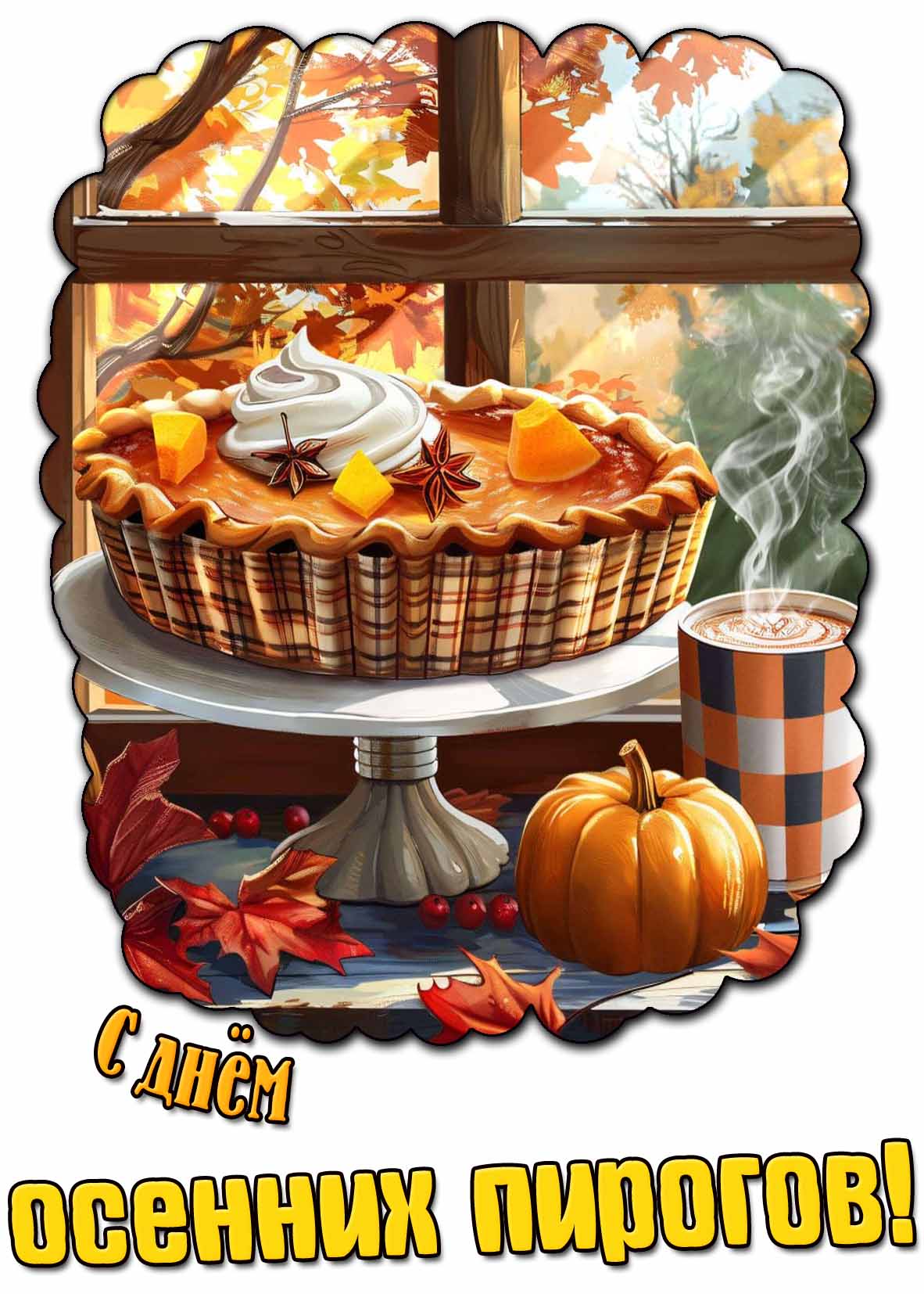 Новая красивая открытка для поздравления : С днём осенних пирогов!