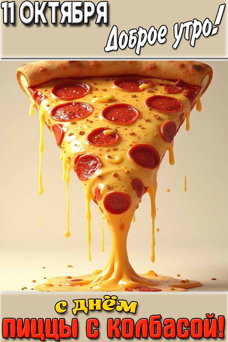 Картинка "11 октября доброе утро!" С днём пиццы с колбасой!"