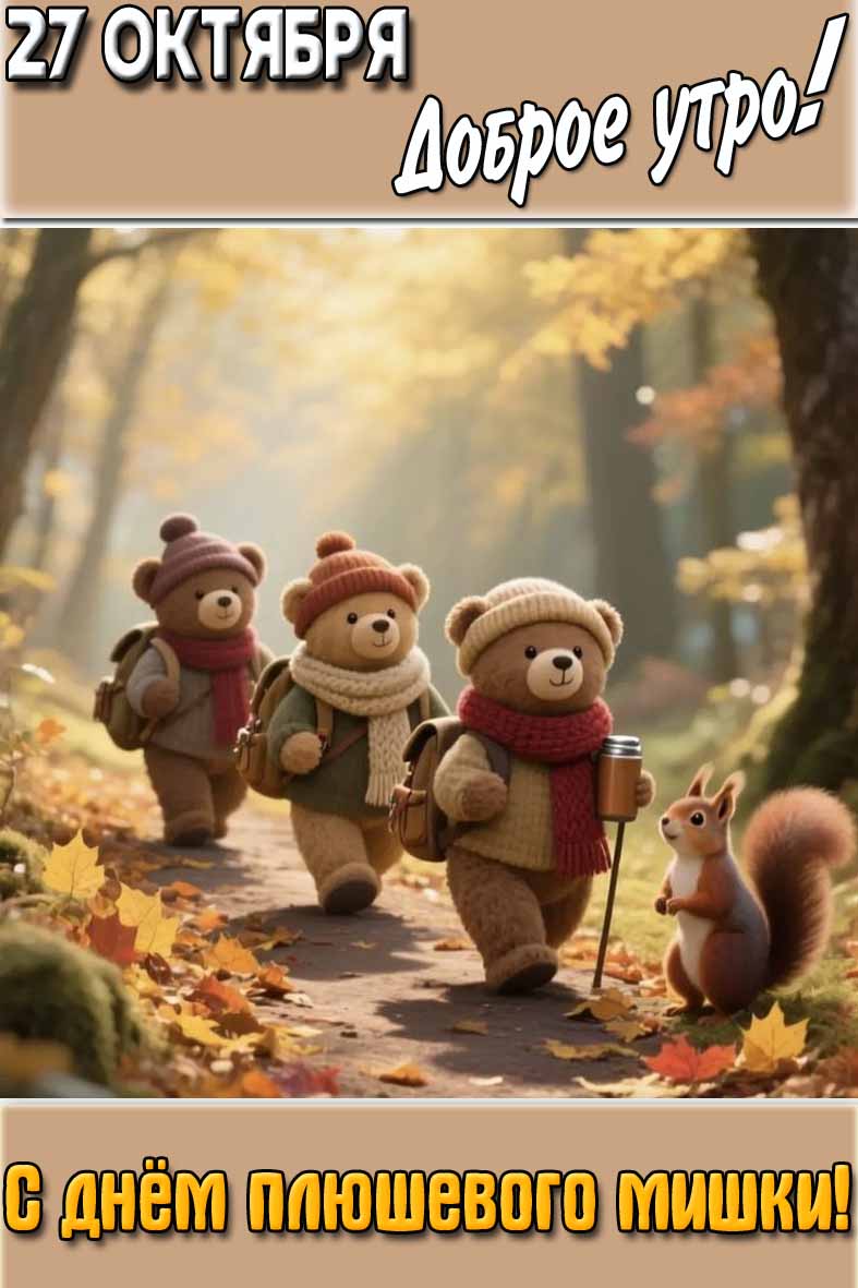 Картинка "27 октября доброе утро! С днём плюшевого мишки!"