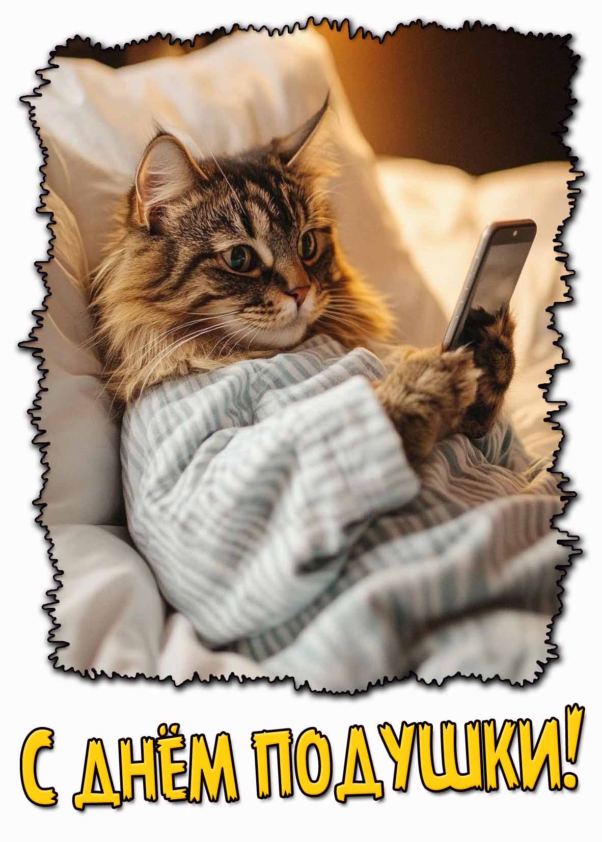 С днём подушки! - прикольная картинка с котом