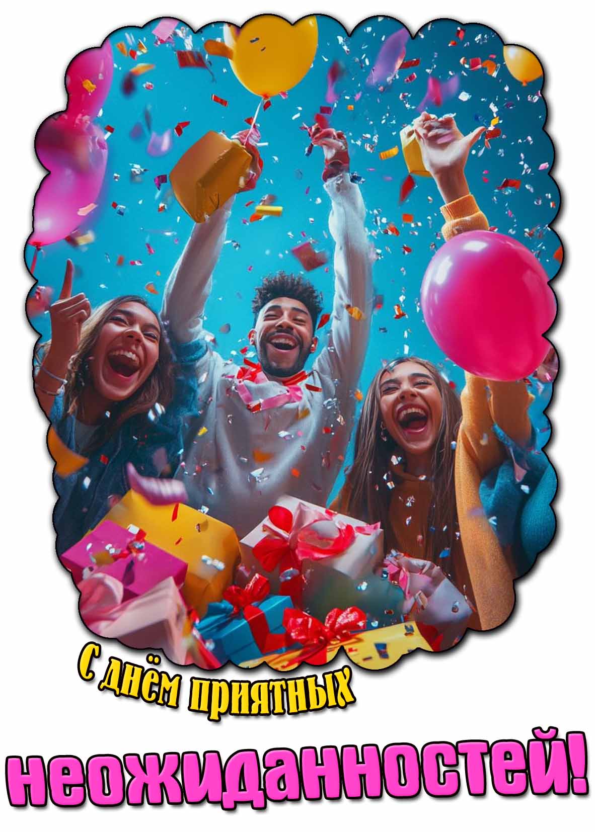 Прикольная открытка с днём приятных неожиданностей