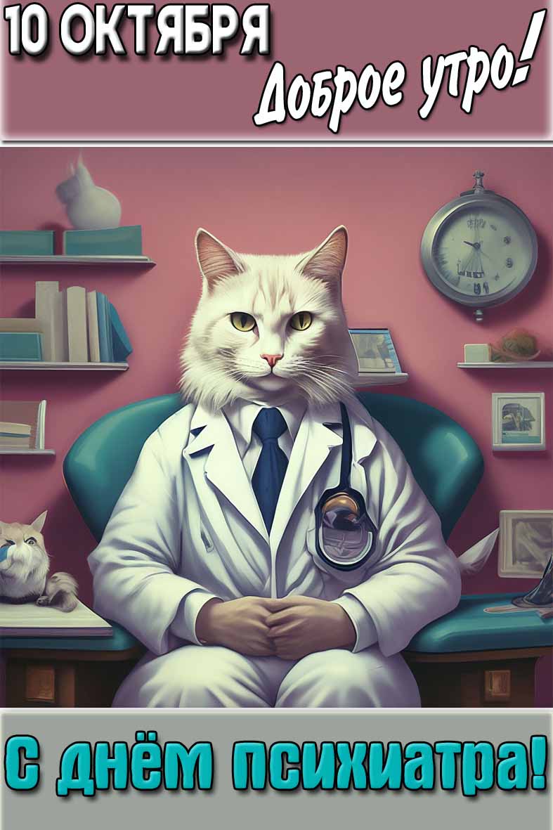 Открытка "10 октября доброе утро! С днём психиатра!"