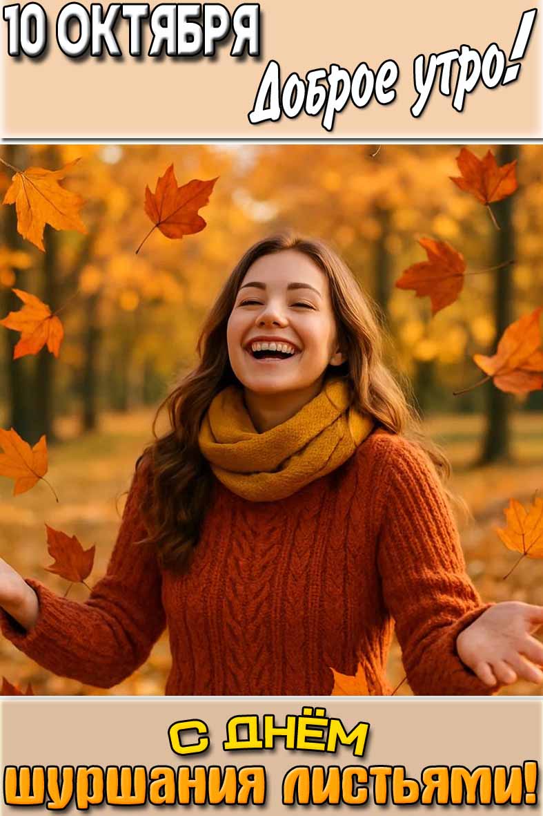 Открытка "10 октября доброе утро! С днём шуршания листьями!"