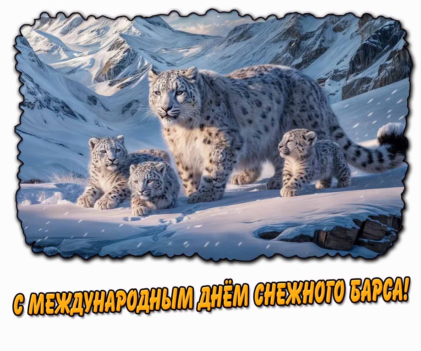 Открытка с международным днём снежного барса