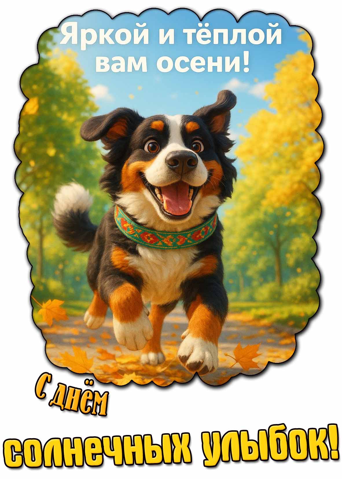 Картинка "С днём солнечных улыбок! Яркой и тёплой Вам осени!"