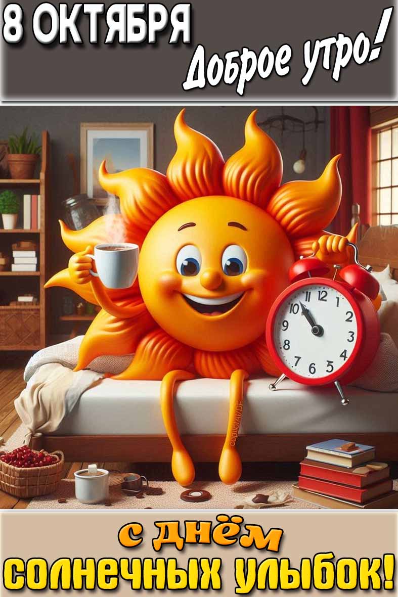 Открытка "8 октября доброе утро! С днём солнечных улыбок!"