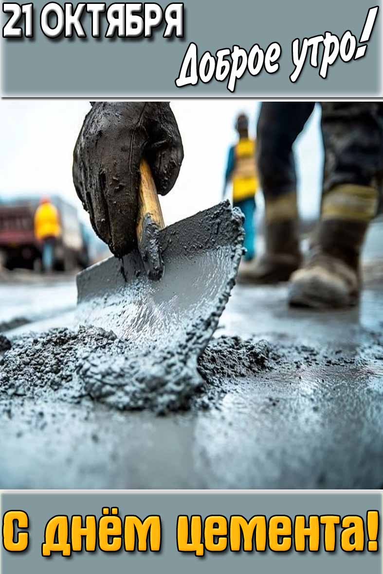 Открытка "21 октября доброе утро! С днём цемента!"