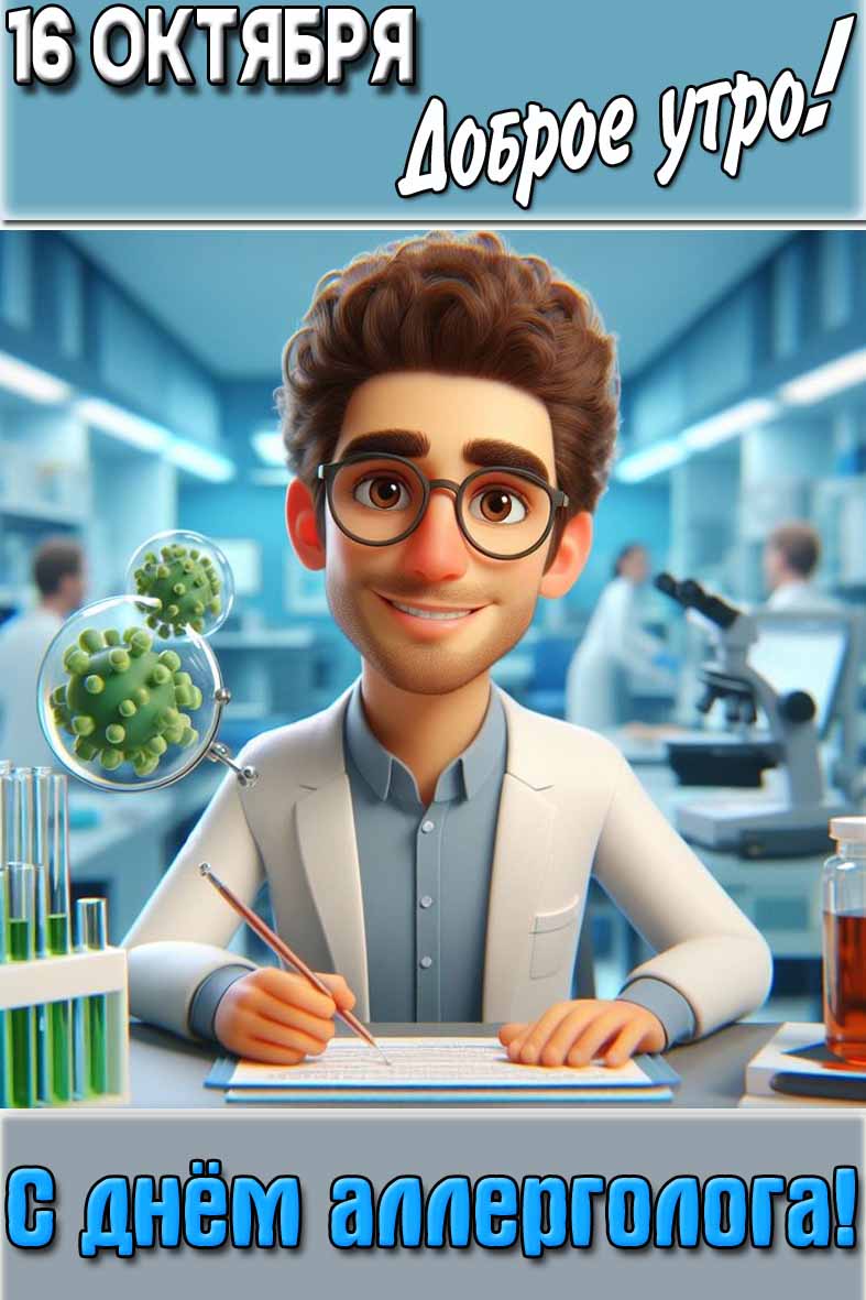 Открытка "16 октября доброе утро! С днём аллерголога!"