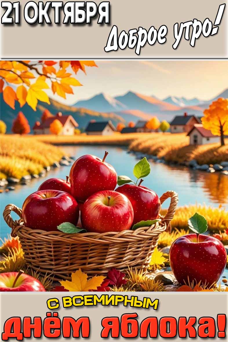 Открытка "21 октября доброе утро! С Всемирным днём яблока!"